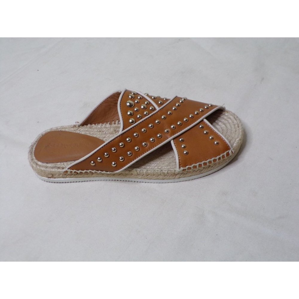 🆕 SEE BY CHLOE Pia Studded Slides Espadrille Sandals Tan 7 - Picture 6 of 9